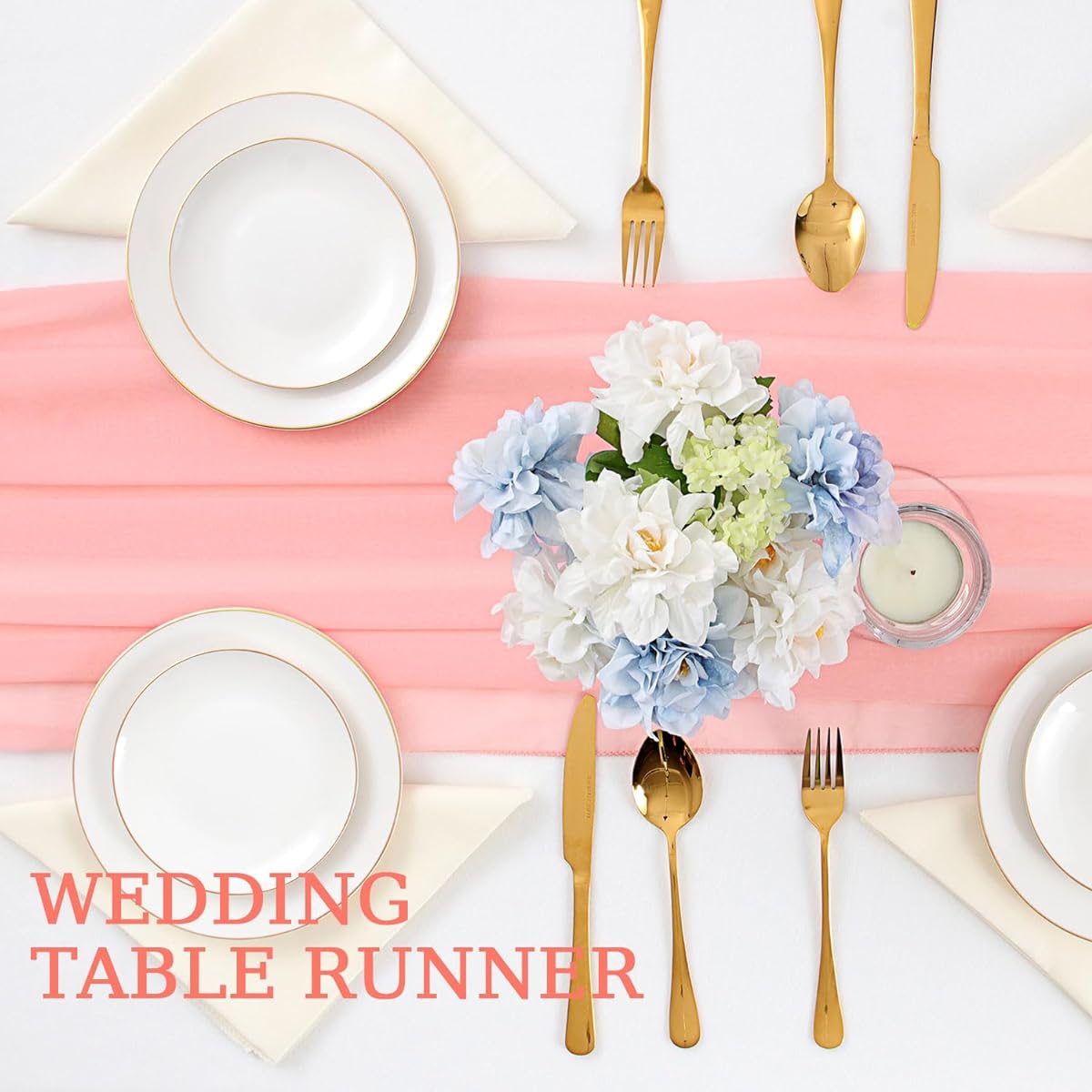 BESBESME Chiffon Table Runner, 1 Pack, Large Table Runner, 10 Feet, Romantic Sheer Table Runner for Wedding Party Bridal Shower Outdoor Decoration, 28x120 Inch, Cream