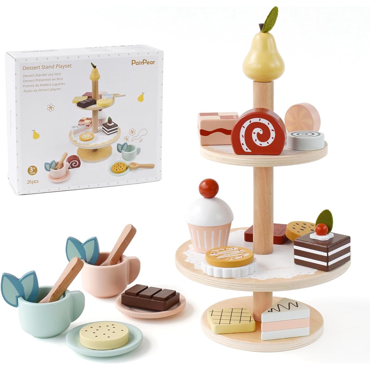 PairPear Wooden Dessert Stand Playset