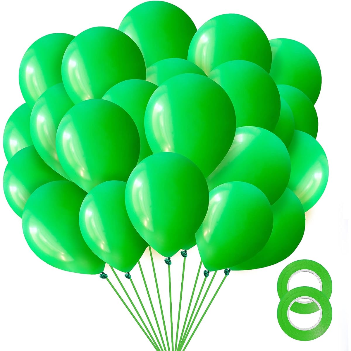Green Balloons 12 Inch Pack of 100 Green Latex Balloons Birthday Party Balloons (with Green Ribbon)