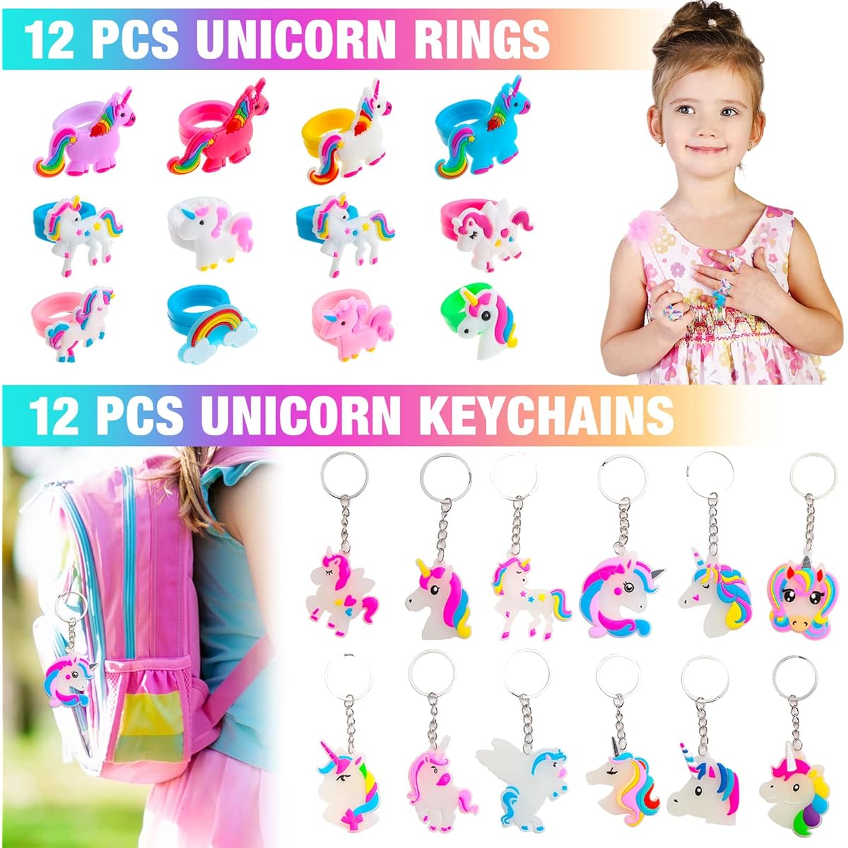 Unicorn Party Favors 120 Pieces Unicorn Slap Bracelet Ring Keychain Tattoo Hair Clip Stamper Straw with Dome Lid Gift Bag Rainbow Unicorn Gift Toy Goodie Bag Filler