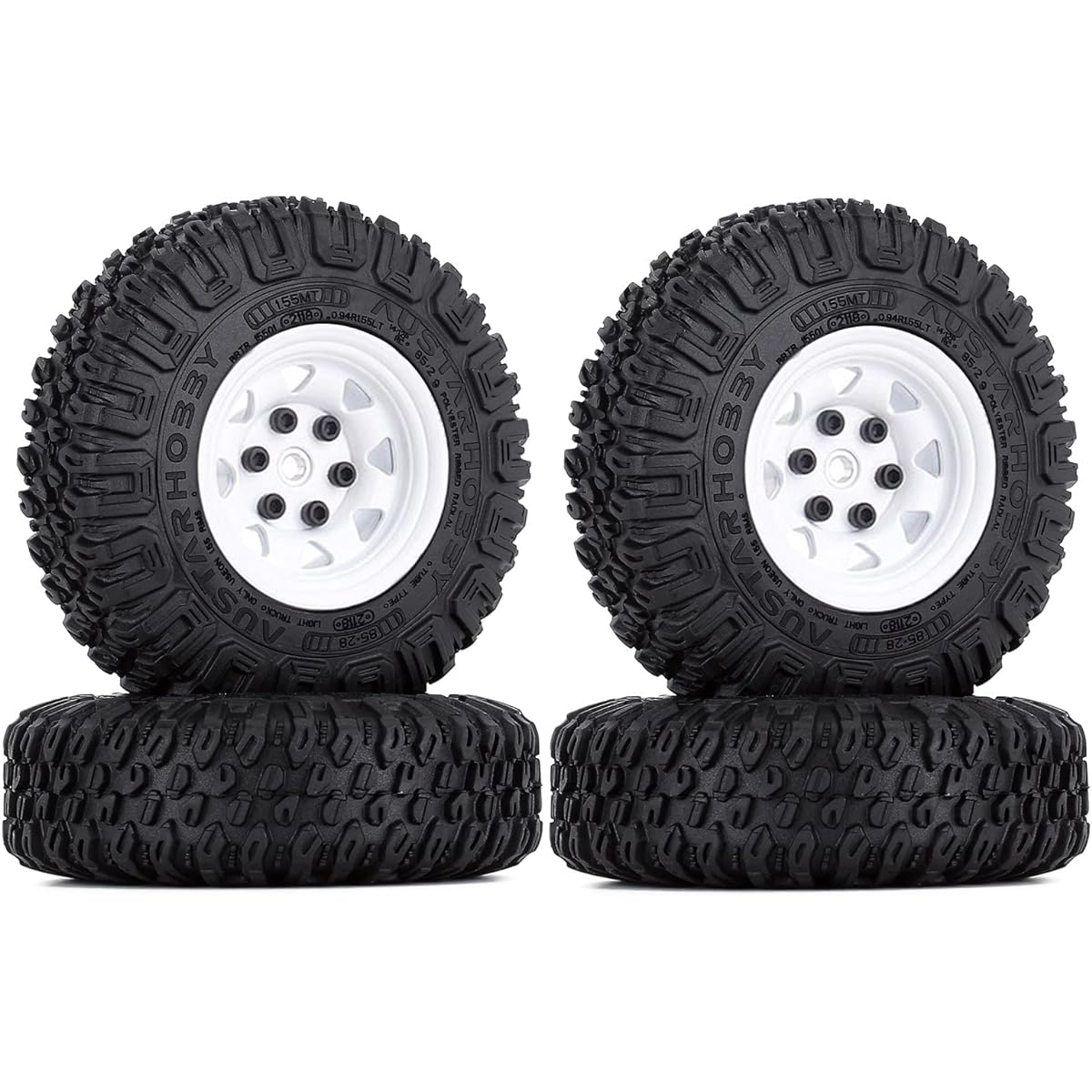 LAFEINA 4pcs 1.55inch Metal Beadlock Wheel Rims and 85mm Rubber Tire Tyres for 1:10 RC Crawler Car D90 TF2 Tamiya CC01 LC70 MST JIMNY Axial 90069 (White)