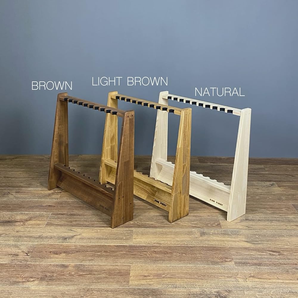WOOD WORKS Made in Japan Rod Stand for 10 Rods on One Side [Body: Brown] [Felt: Black]