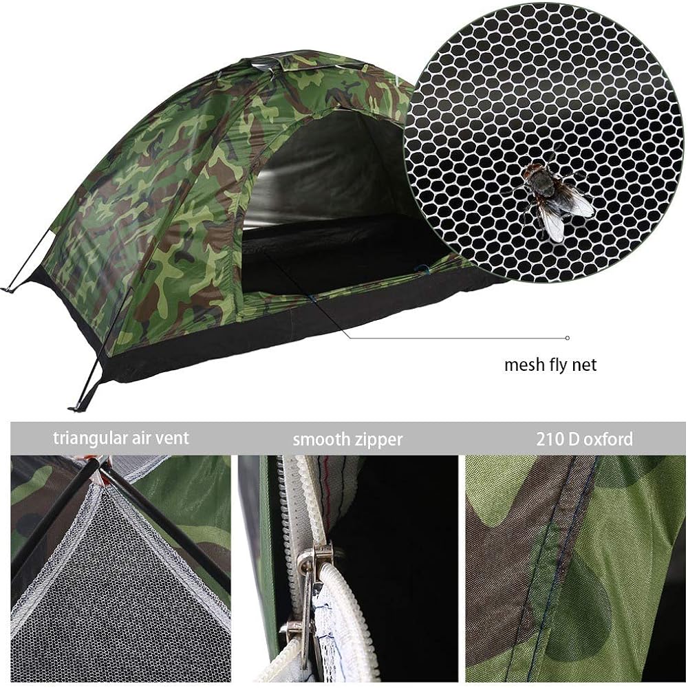 Dilwe Camouflage Tent, Outdoor Camping Tent, Single Person, Small, UV Protection, Sturdy, Waterproof, Breathable, Camouflage Pattern, Portable, Compact, Easy to Set Up, For Outdoor/Beach/Hiking/Disaster Prevention/Earthquake...