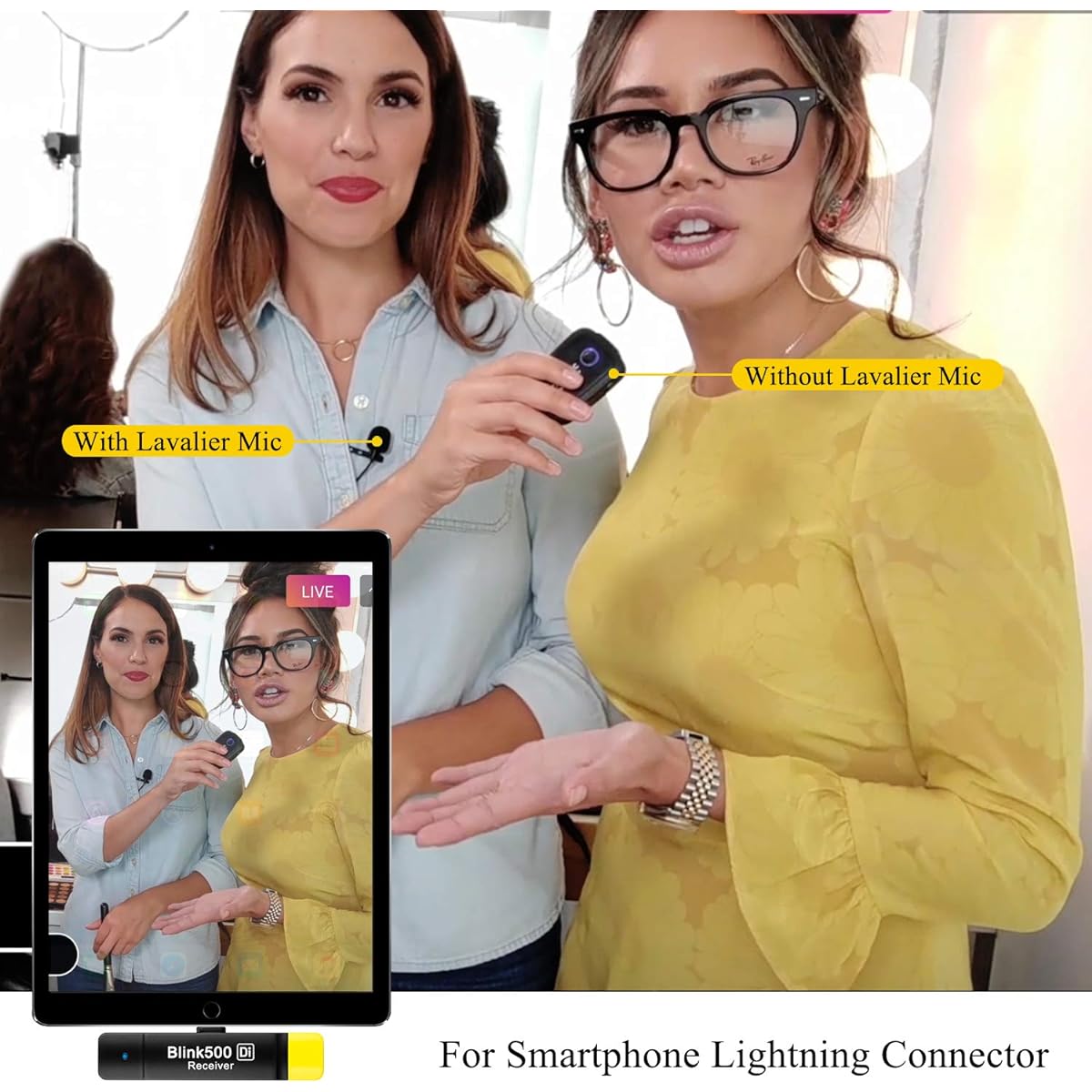 2.4GHz Wireless Microphone System with Two Transmitters for iOS Devices, Saramonic Ultra Compact Dual Channel Mic for iPhone 11, 10, 8, 7, 6 iOS Devices, iPad, iPod YouTube Facebook Live (Lightning)