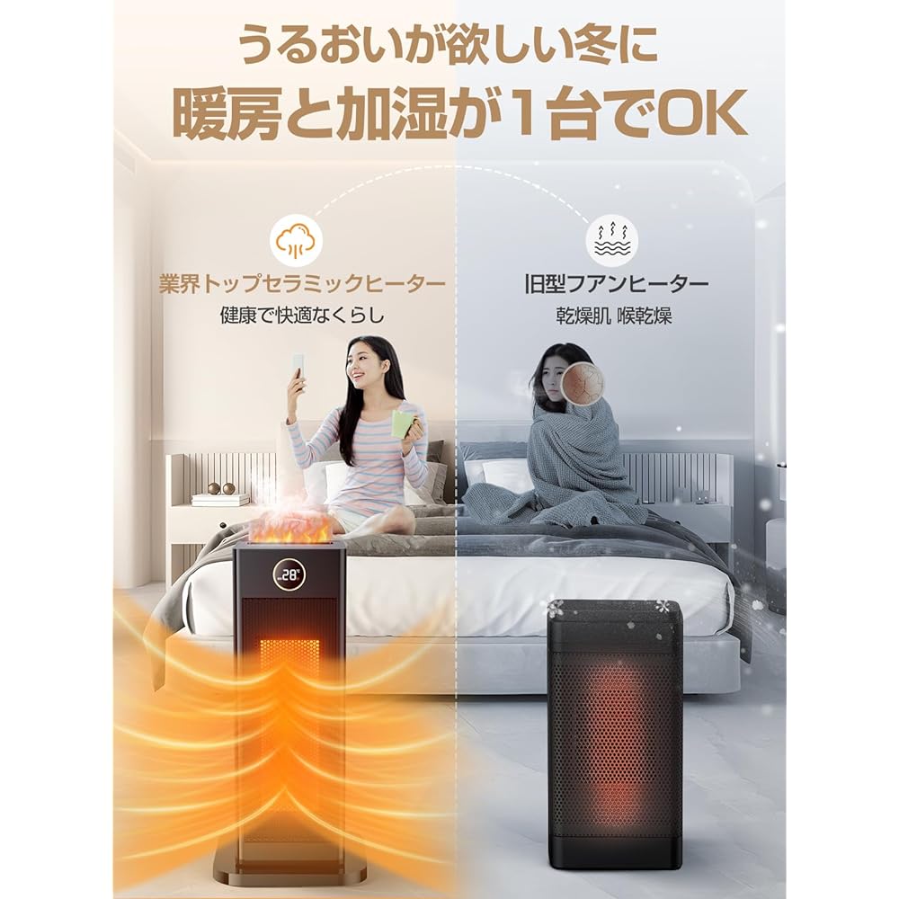 Gimama Ceramic Heater (High Refund Rate) 2-in-1 Design, Humidification Function, 2S Speed Warming, 1,500 W, Large Airflow, Fan Heater, ECO Intelligent Constant Temperature, High Temperature, Medium