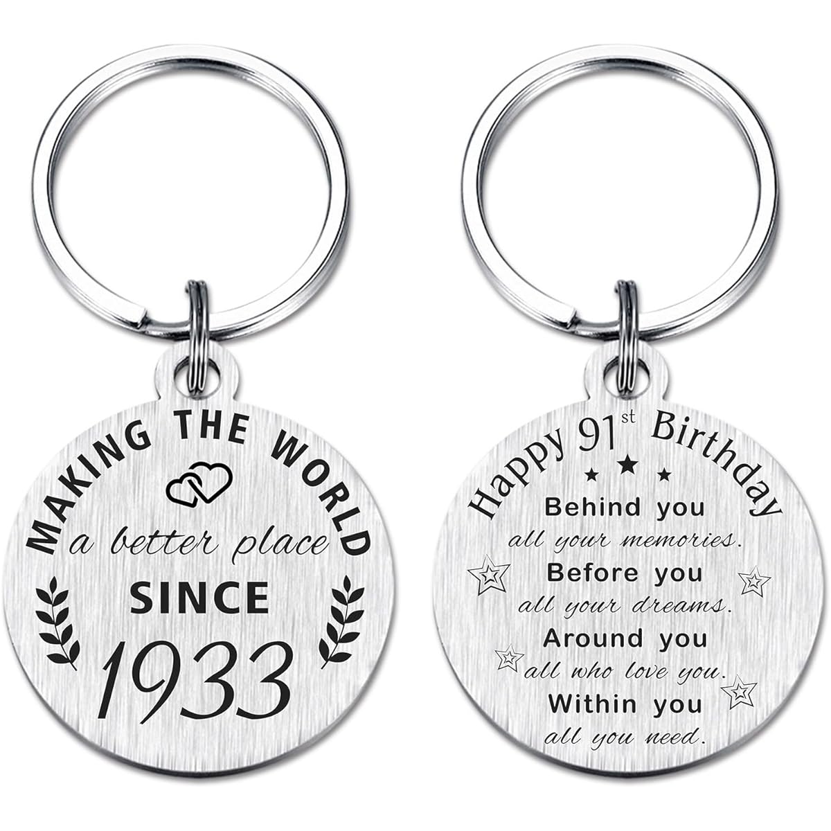 ABNTY 91st Birthday Gifts for Women and Men, 91st Birthday Keychain, Gift for Born in 1932, 1932 Birthday Decorations