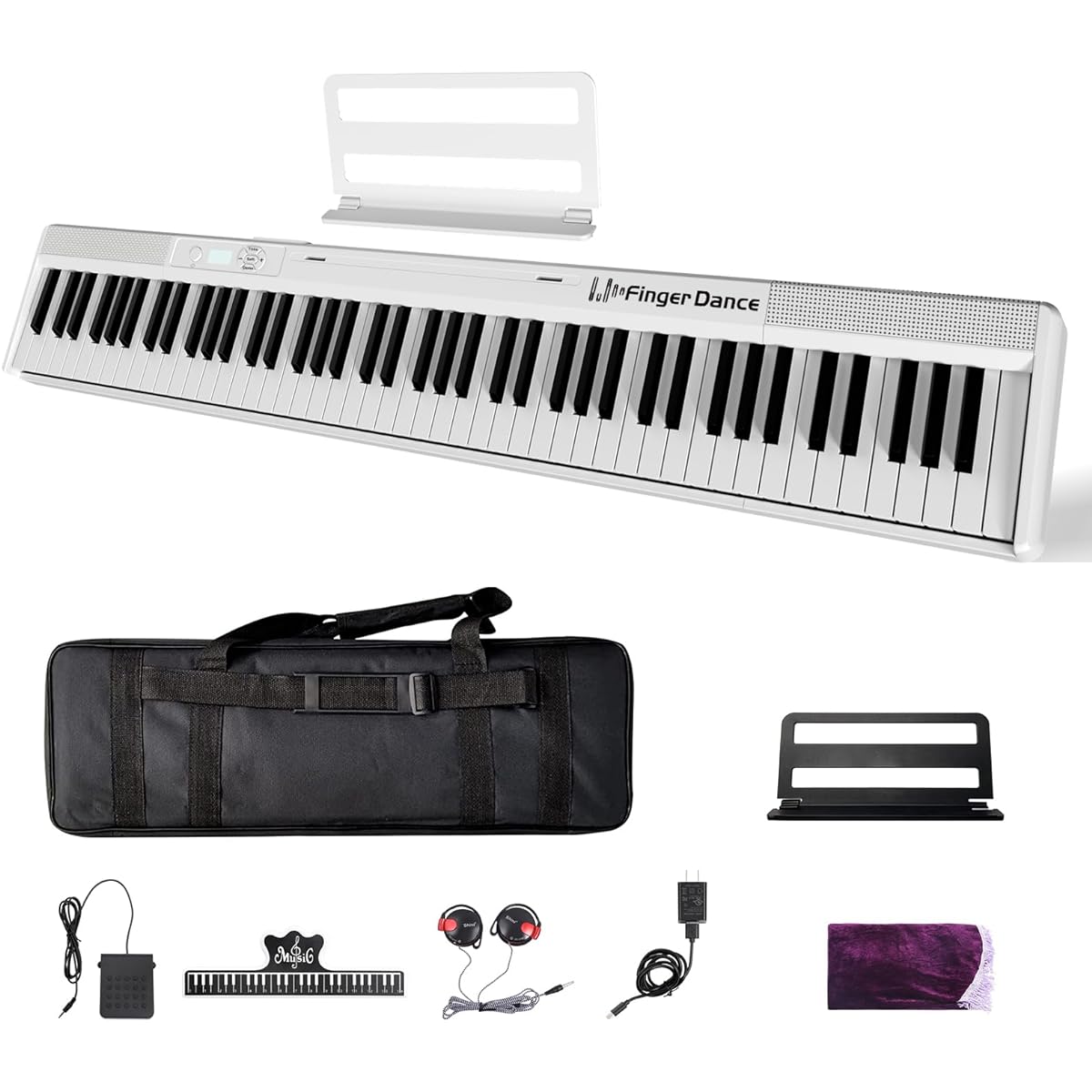 Electronic Piano 88 Keys Half Weight Keyboard Midi & Bluetooth Supported with Earphones and Pedal Double Keyboard Lightweight for Beginners and Adults (Full, White)