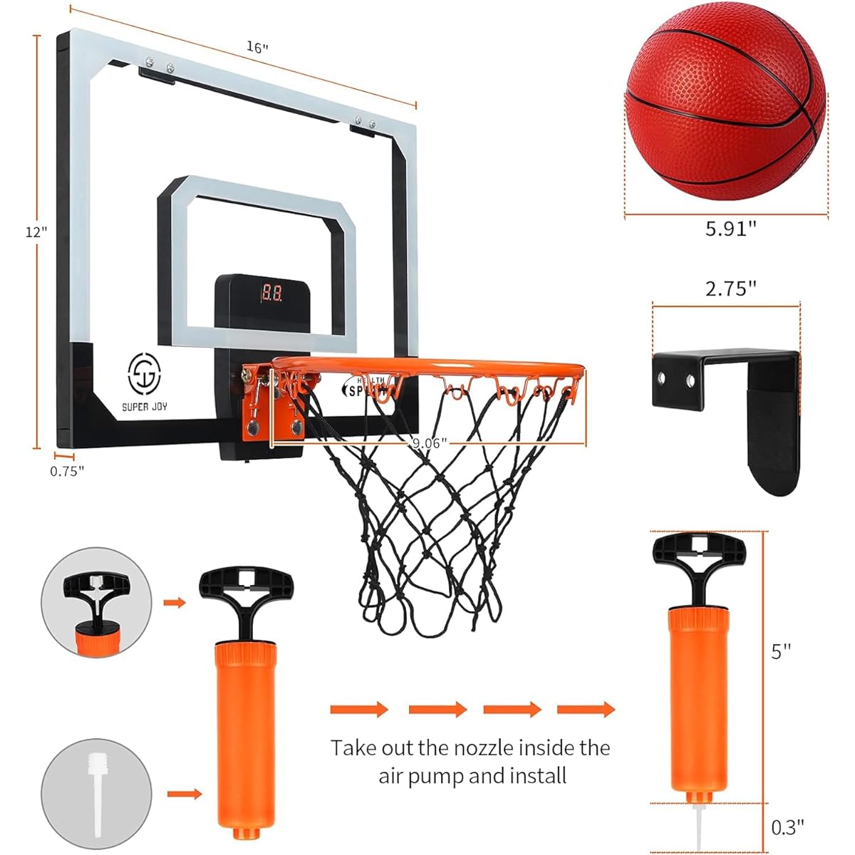 AOKESI Indoor Basketball Hoop for Indoor Use with Electronic Scoreboard - 17" x 12.5" Mini Basketball Hoop, Hanging Door Basketball Toy Gift for 5 6 7 8 9 10 11 12 Year Old Boys, Men, Adults