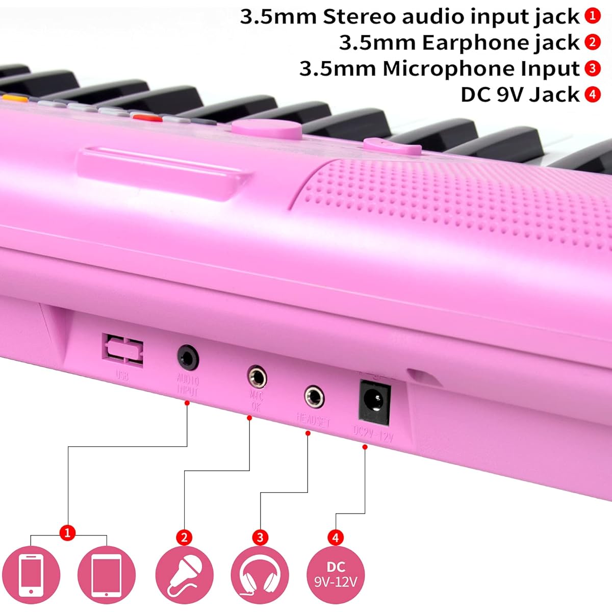 Portable Keyboard Piano 54 Keys Electronic Kids Learning Mini Digital Piano with Headphone Jack & Teaching Mode Gift for Children Adults Beginners (Pink)