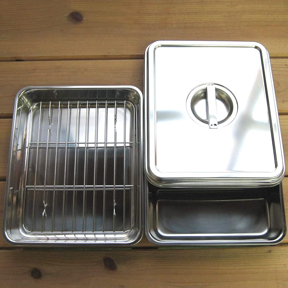Nagao Tsubame Sanjo Square Bat Lid Net L Size Set for Preparation 18-8 Stainless Steel 15 Pieces Made in Japan