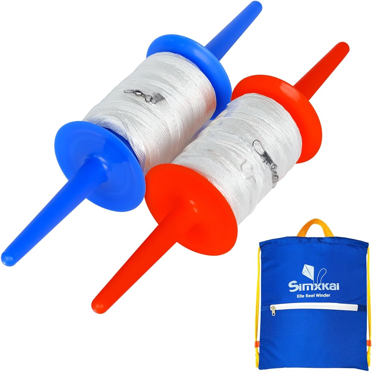 Simxkai Kite Spool Kite Reel Winder Grip Kite String Handle for 600ft Twisted Kite Line Each String Handle 2 Pack (Red & Blue)