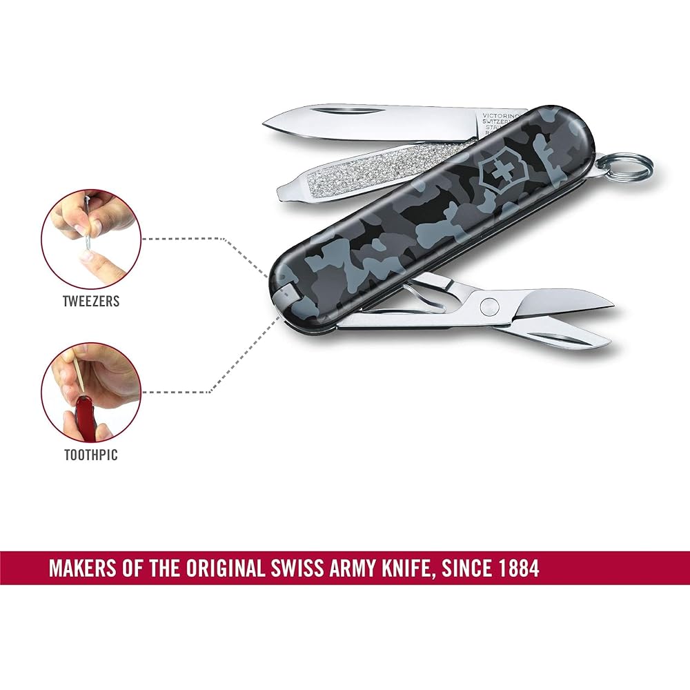 VICTORINOX Classic SD All 3 Colors Small Swiss Army Knife Multifunctional Knife Outdoor Camping Scissors with Flathead Screwdriver Equipped with Nail File Swiss Made Multi Tool with 7 Functions Small Compact Lightweight Easy to Carry [Domestic Genuine Pr