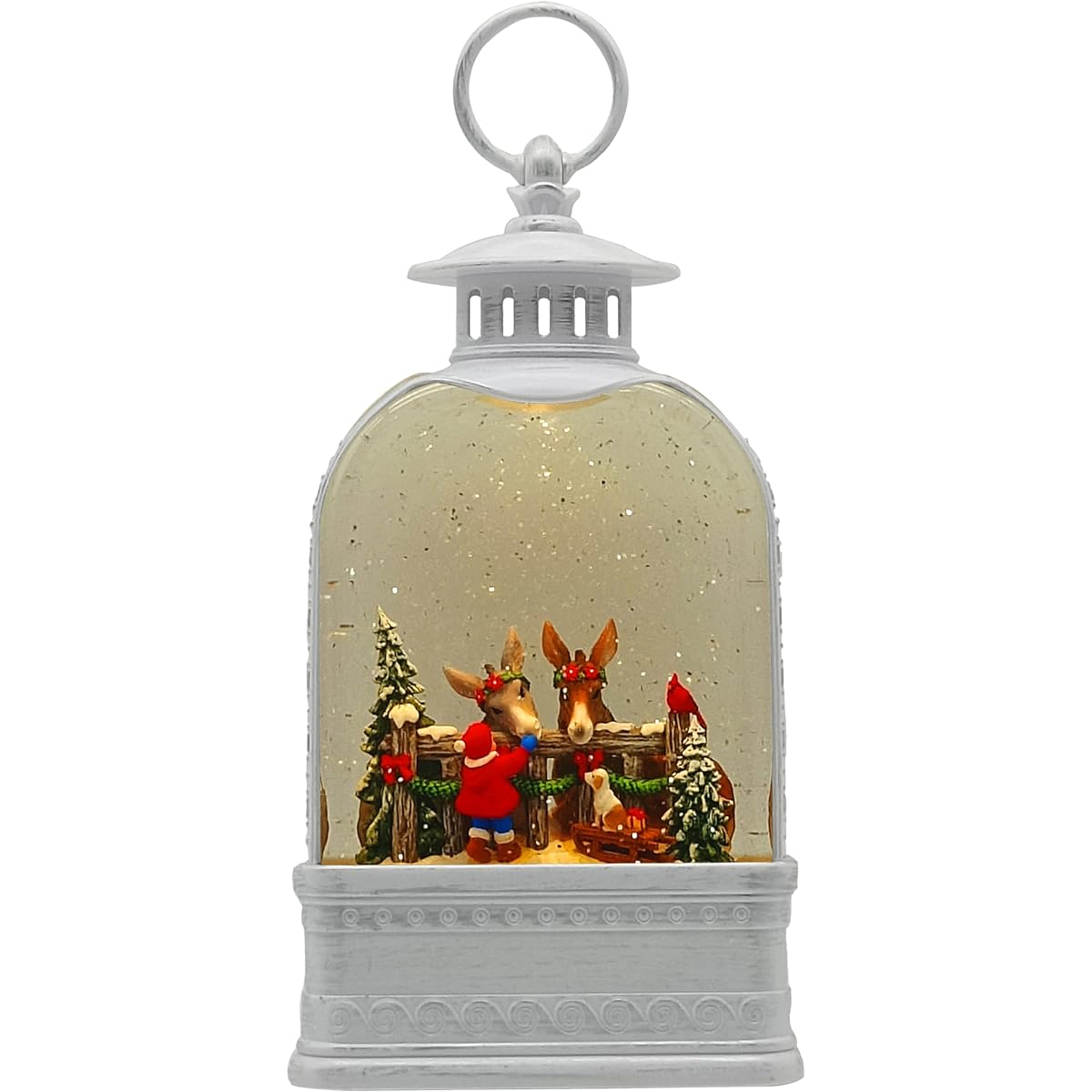 Victory Creative Donkey & Kids Lighted Musical Water Globe Lantern Spinner 9.5" Tall Swirling Glitter Battery Powered Timer & USB