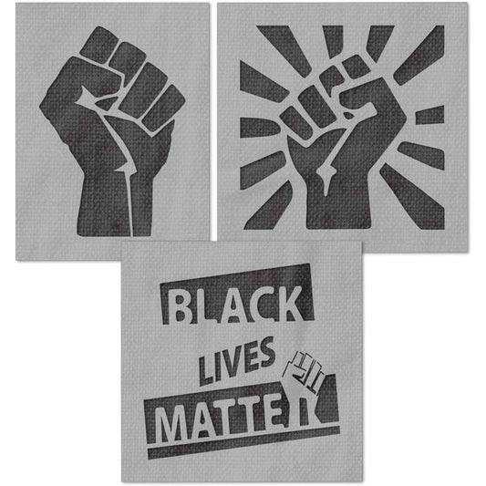 Stencils Stop BLM Fist Stencil Set - Black Lives Matter Stencils Protest Signs End Race Injustice - 14 Mil Mylar Plastic [Set of 3 Stencils]