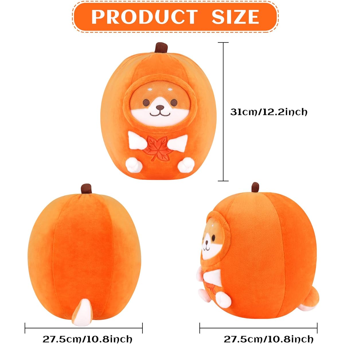 Fortuning's JDS Shiba Inu Pumpkin Plush Thanksgiving 12" Pumpkin Corgi Dog Stuffed Animal with Fall Leaf Decor Cute Fall Christmas Birthday Gift for Boys Girls Kids Plush Pillow