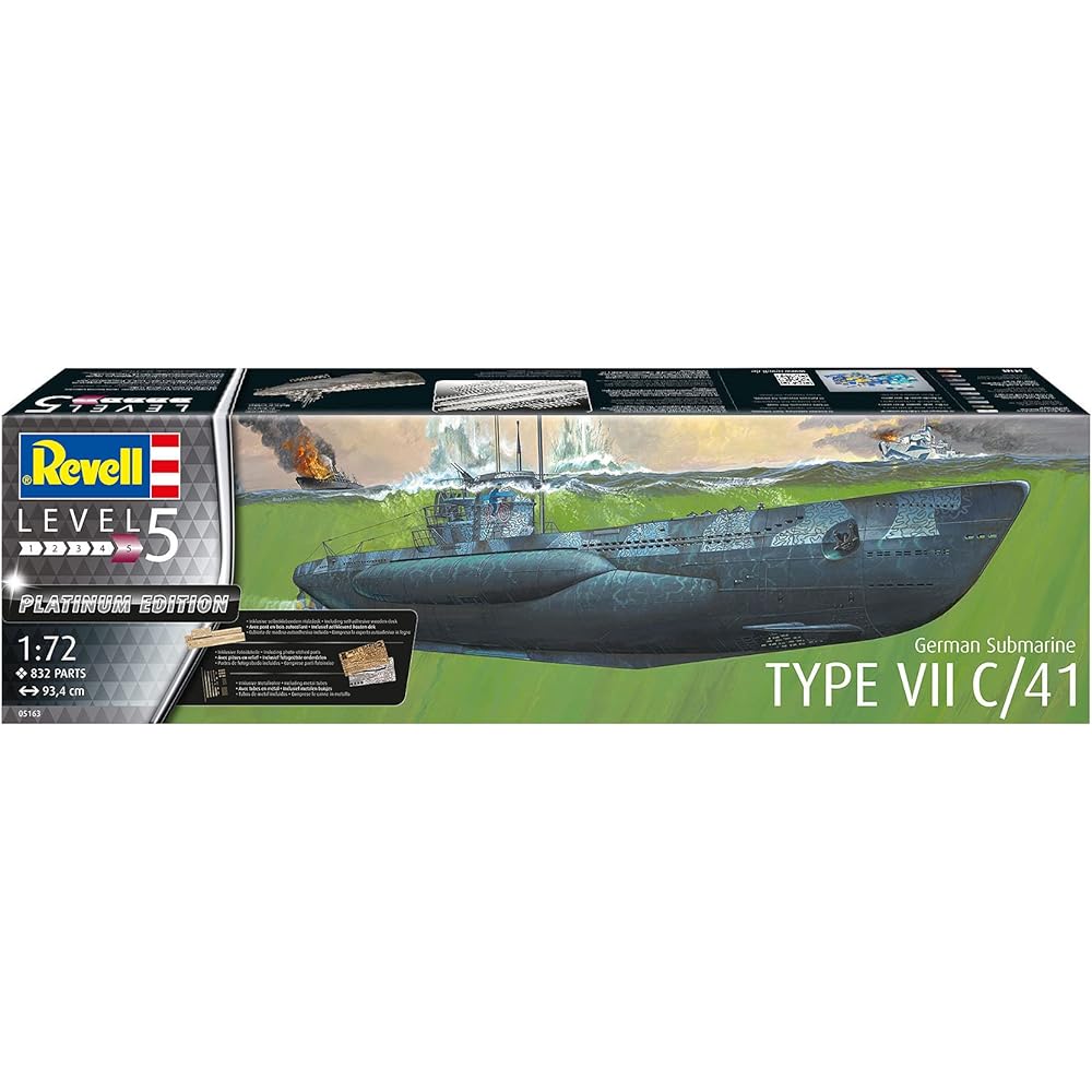 German Level 1/72 German Navy Submarine Type VIIC/41 (Premium Edition) Plastic Model 05163