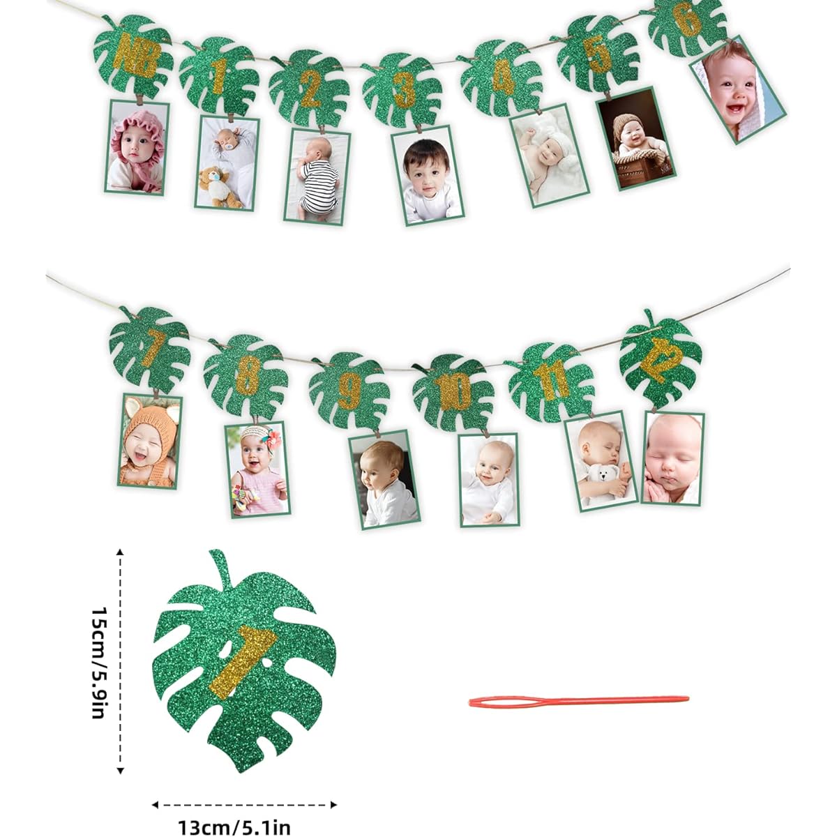 1st Birthday Photo Banner 13 Pieces 1st Birthday Decorations Tropical Theme Paper Banner First Birthday Decorations for Girls and Boys Monthly Milestone Garland