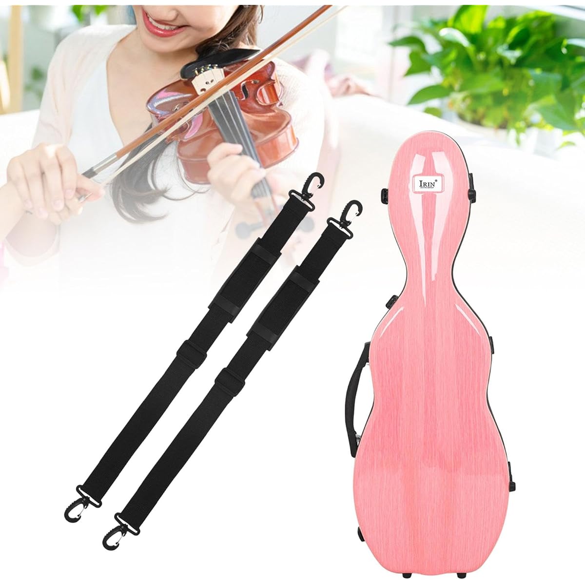 Oshhni Hard Violin Case for Beginners, Portable Violin Carrying Case, Violin Storage Box, Built-in Thermometer, Pink