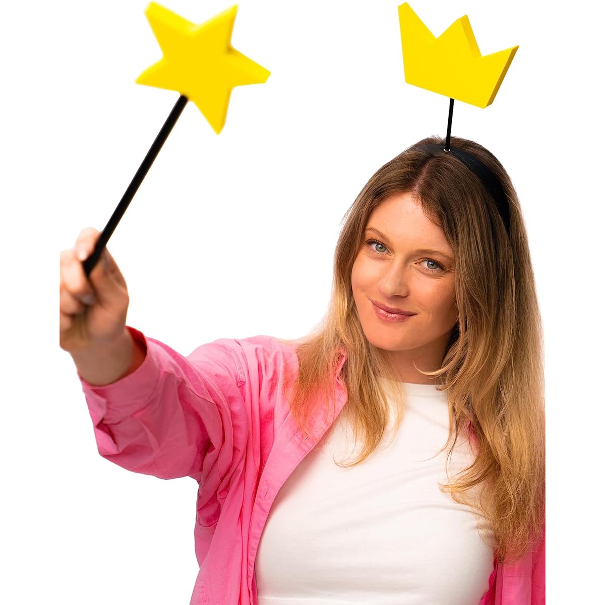 Cosplaya Fairy Wand and Crown Set Gold Accessories for Kids Adults Girls Women Princess Star Headband