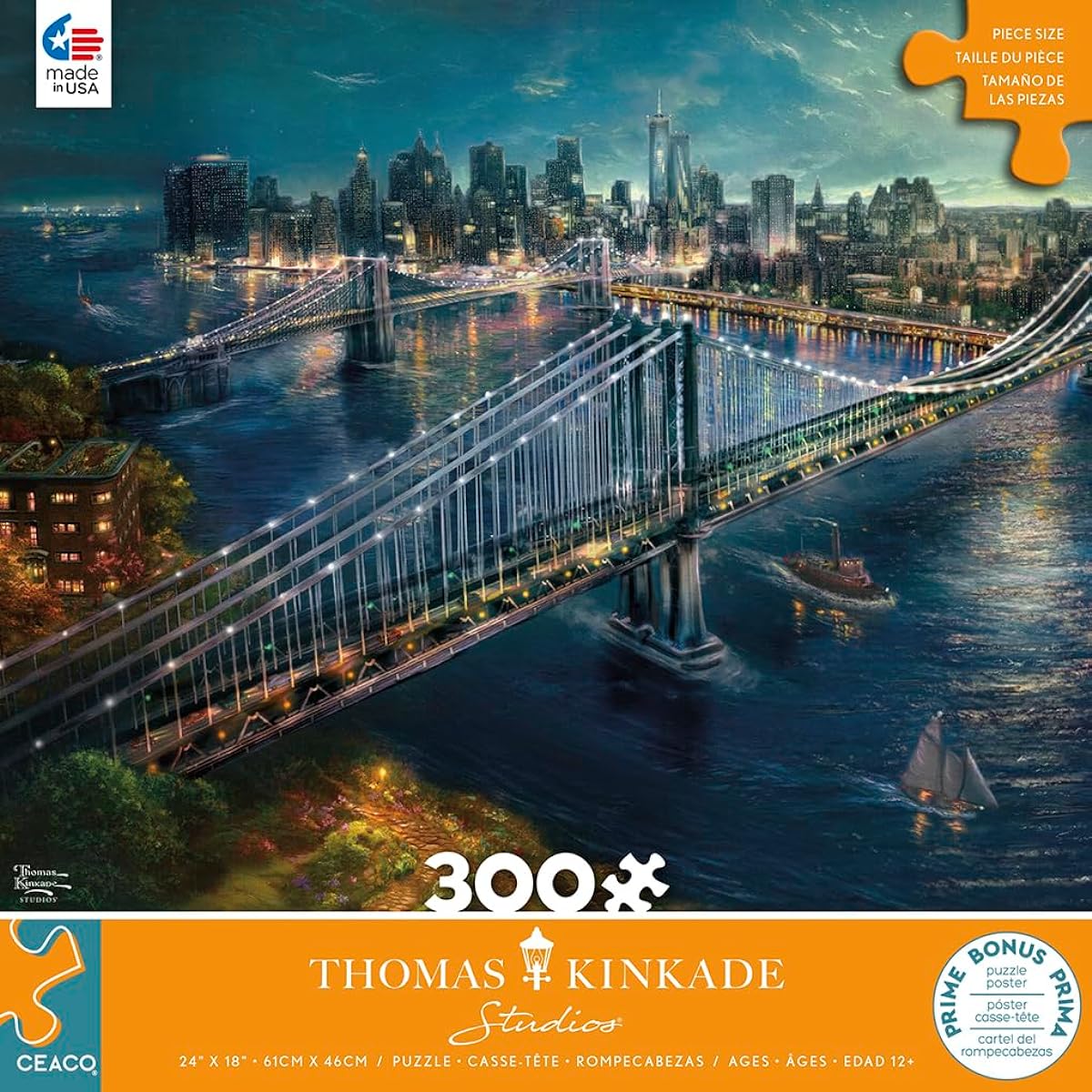 Ceaco - Thomas Kinkade - Inspiration - Moonlight Over Manhattan - 300 Piece Jigsaw Puzzle
