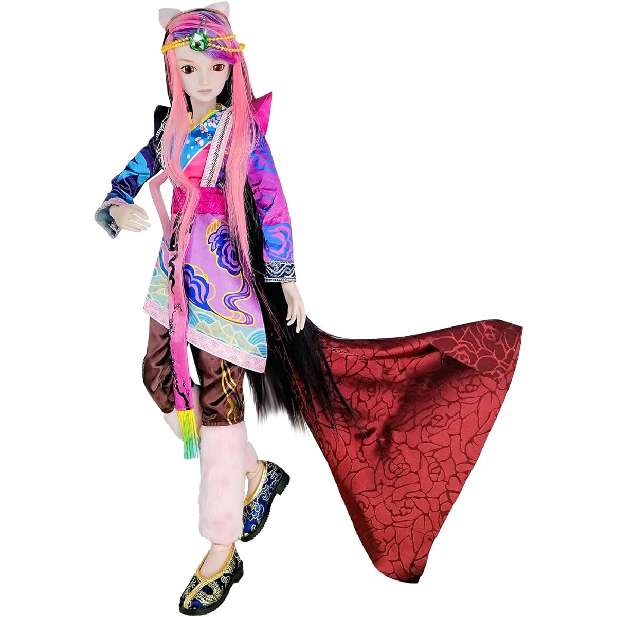 Proudoll 1/3 BJD Doll 60cm 24inch Male Ball Joint SD Doll 22 Joint Moves PVC DIY Doll Customized Ancient Costume Style Long Straight Wig Boy Action Figure + Wig + Clothes + Basic Makeup