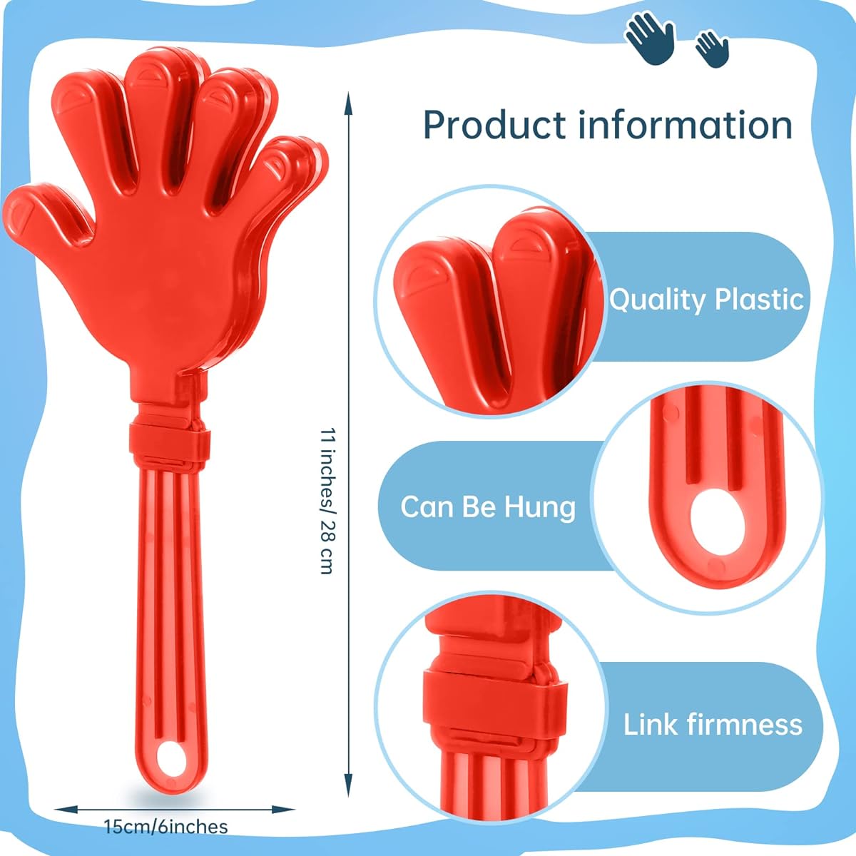 11" Hand Clapper Coral Red Large Clapper Noise Maker Party Favors Jumbo Plastic Party Clapper for Sporting Events Cheers Ball Dance Basketball Football Noise Maker Coral Red