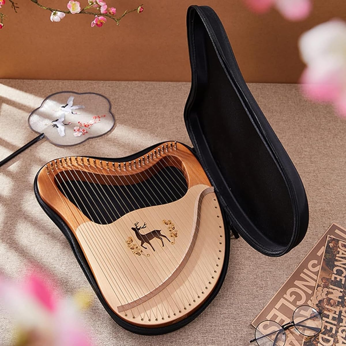 Lyre, Mahogany Stringed Instrument, EVA Carrying Bag, Tuning Key, Spare Strings, English Manual Included, Suitable for Music Lovers, Beginners, Children (Size : 27 Strings Lyre Harp)