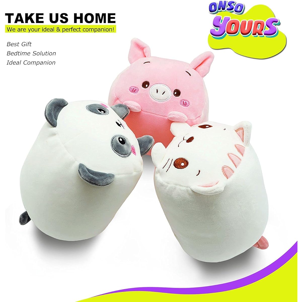 Onsoyours Plush Toy Set 3 Pieces Stuffed Animals Panda/Pig/Cat Creative Decoration Huggable Plush Pillow 9 Inch for Kids Girls Boys (Panda/Pig/Cat)