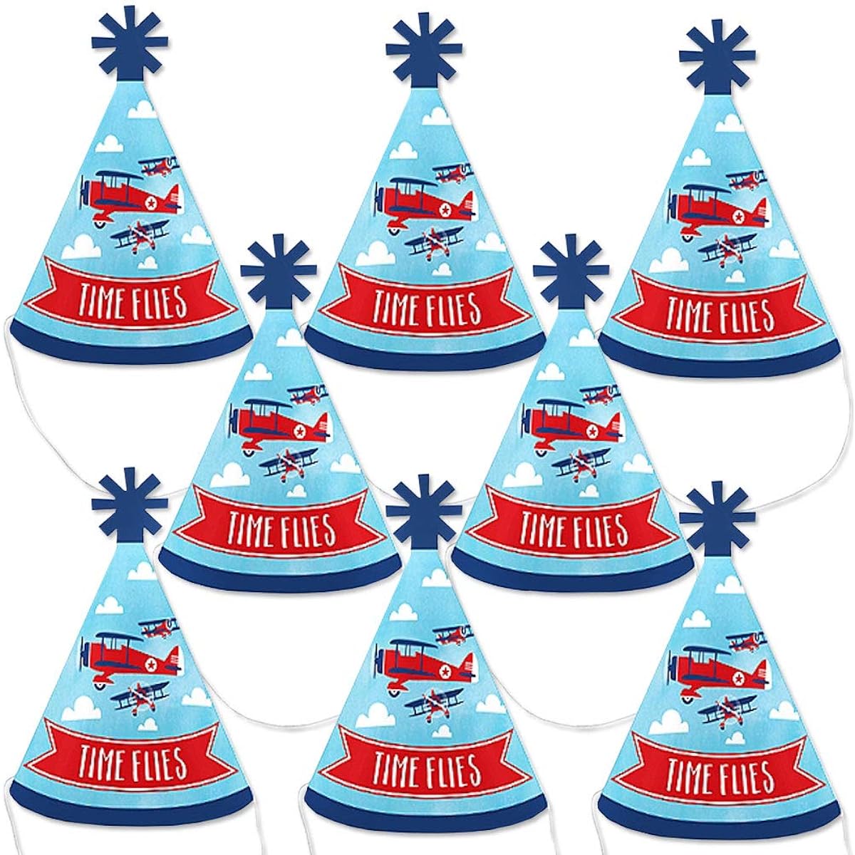 Big Dot of Happiness Taking Flight - Airplane - Mini Cone Vintage Airplane Baby Shower Birthday Party Hat - Small Party Hat - Set of 8
