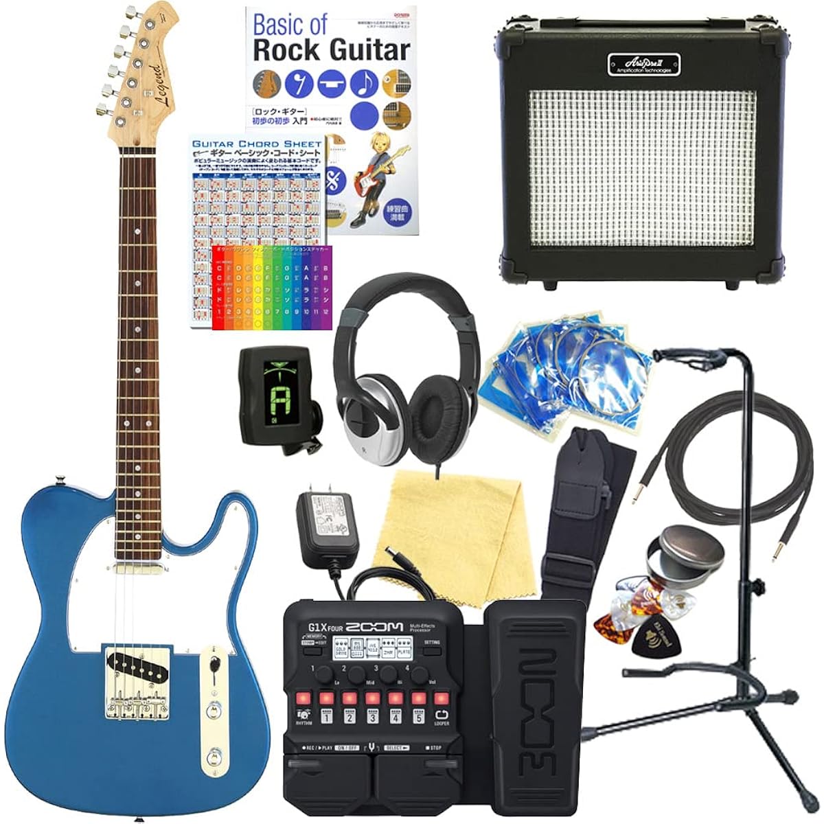 Electric Guitar Beginner Set Telecaster Type 18-piece Set Legend LTE-Z MBL/R [ZOOM G1XFour Multi-Effector Included]