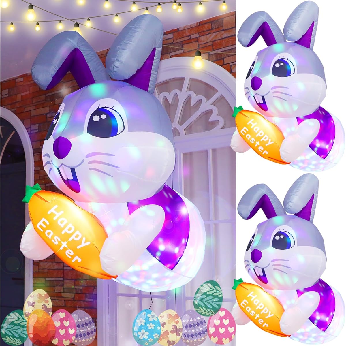 Silipull 2pcs 4ft Easter Inflatable Outdoor Decorations Inflatable Bunny Pop Out of Window with Built-in LED for Yard Lawn Garden Indoor Easter Decorations Party