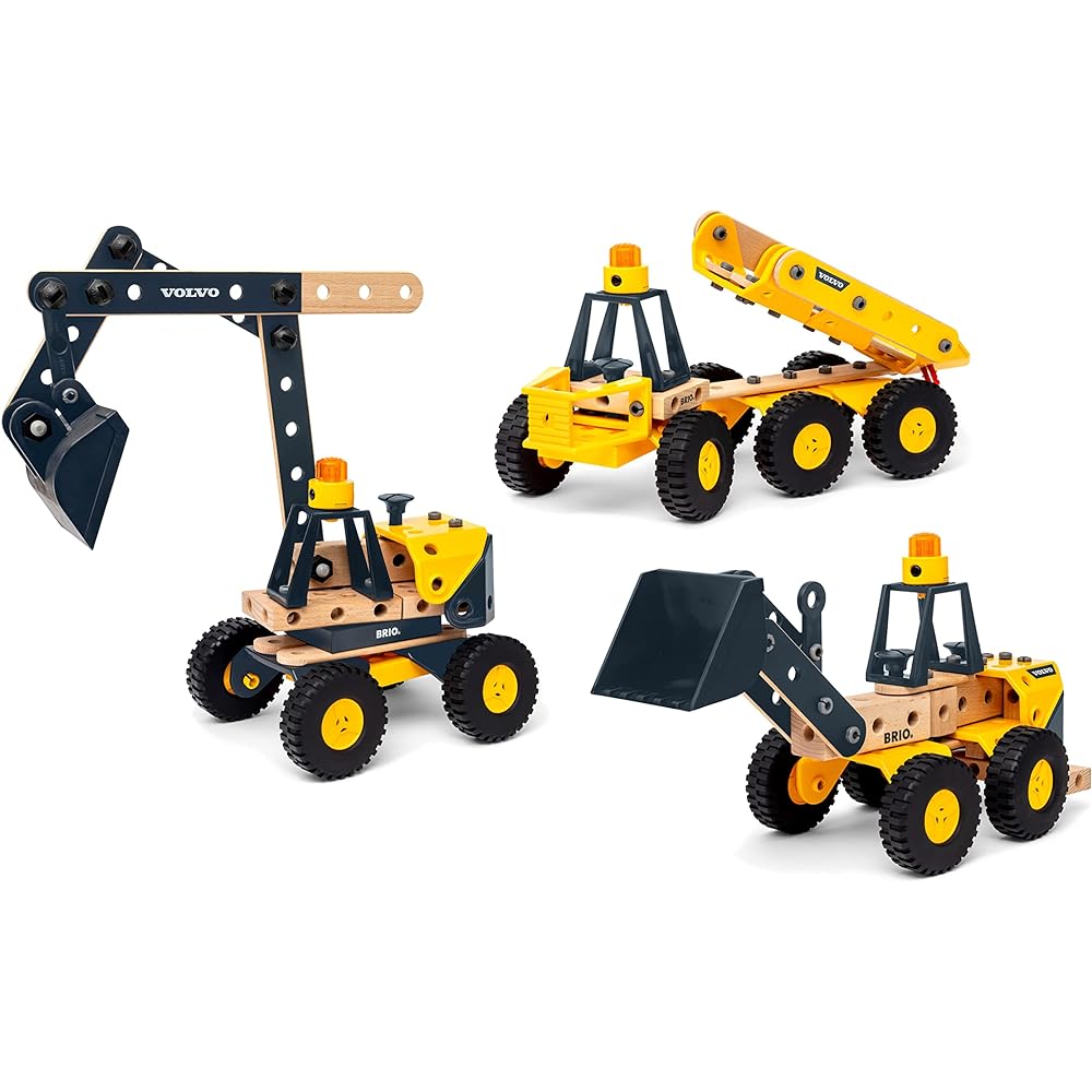BRIO Builder Volvo Construction Vehicle DX Set 34597 "Total 213 Pieces" Ages 3 and up (Carpenter Tool Play Toy Educational Toy Pretend Play) Yellow