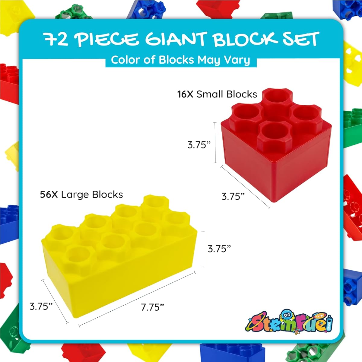 StemFuel Deluxe 72 Piece Jumbo Building Blocks Variety Pack | Medium Builder Blocks Kit for Toddlers | Includes 56 Large Blocks and 16 Small Blocks | 72 Piece Value Pack | Made in the USA