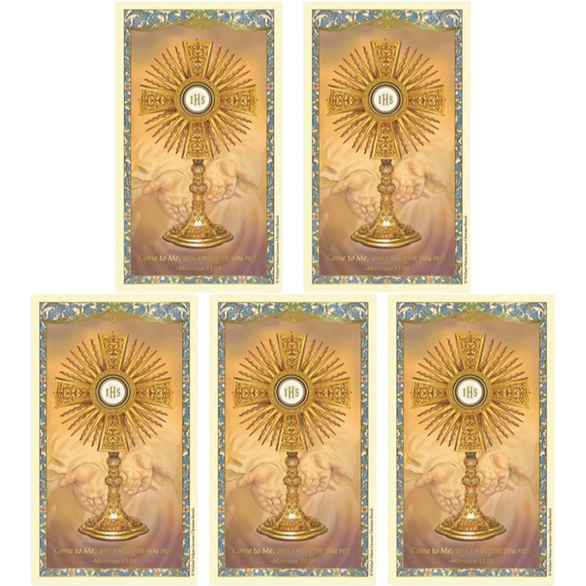 Needzo Adoration of the Blessed Sacrament Laminated Holy Cards for Christians Prayer Gifts 5 Pack 2-5/8" x 4-3/8" H