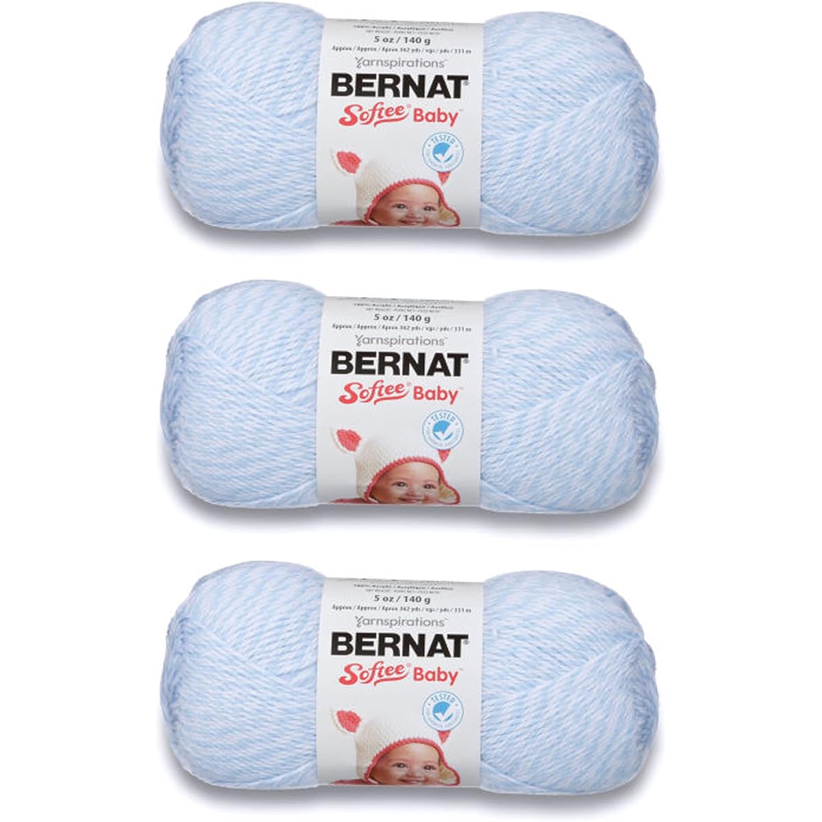 Bernat Softee Baby Denim Marl Yarn - 3 Pack 141g/5oz - Acrylic - 3 DK (Lightweight) - 362 yards - Knitting/Crochet