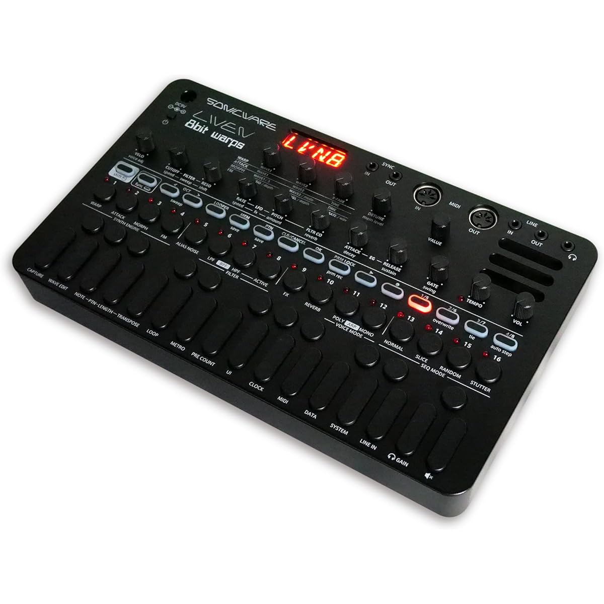 IVEN 8bit warps - All Black Limited Edition [8-bit synthesizer + looper] 8-bit waveform memory synth that can handle everything from chiptune to ambient, step sequencer + 4-track looper, 6 voices, 10 effects + 6 reverbs, battery powered, built-in speaker