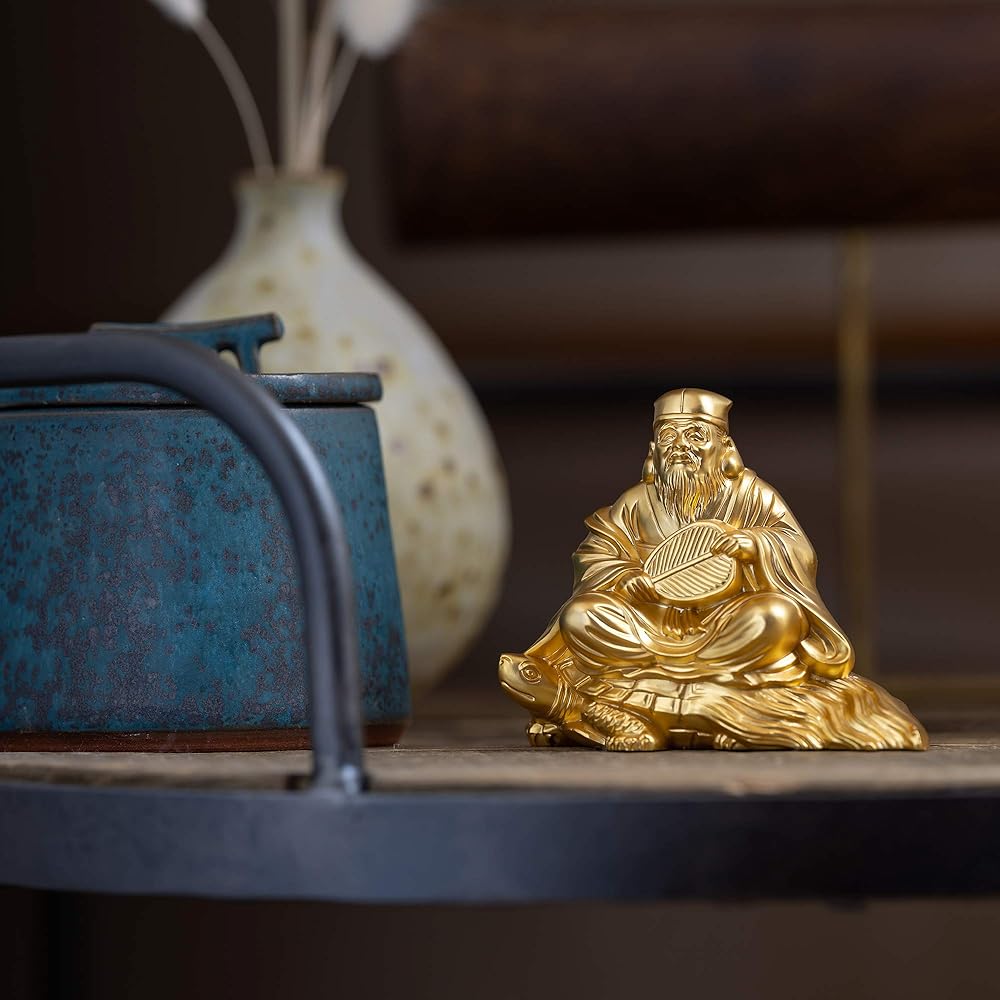 Good Luck Seven Lucky Gods Jurojin (Gold plated/24K gold) Buddhist sculptor: Hideun Makita Prototype_Buddha statue ornament Takaoka copperware (Jurojin 7fg)