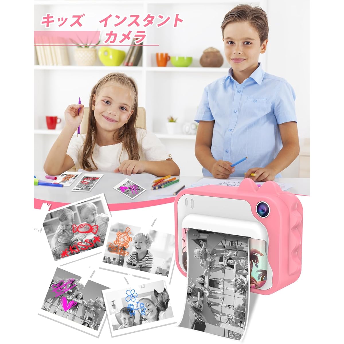 Print Camera for Kids, Toy Camera, Kids Camera, Print Instant Camera, Cash Register Roll Paper Print, 2.4 Inch, 40MP 1080p, Digital Camera for Kids, 3 Volume Print Paper, 5 Color Brush Pencil, 32GB Memory Card Included, Gift, Children's Day
