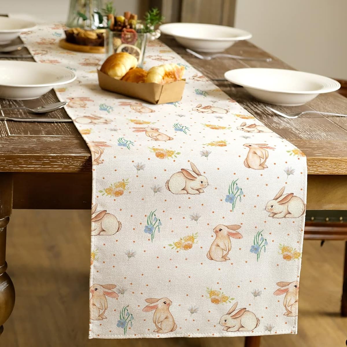 ARKENY Easter Table Runner 72" Rabbit Coffee Home Dining Indoor Seasonal Spring Holiday Farmhouse Tabletop Decor AT366