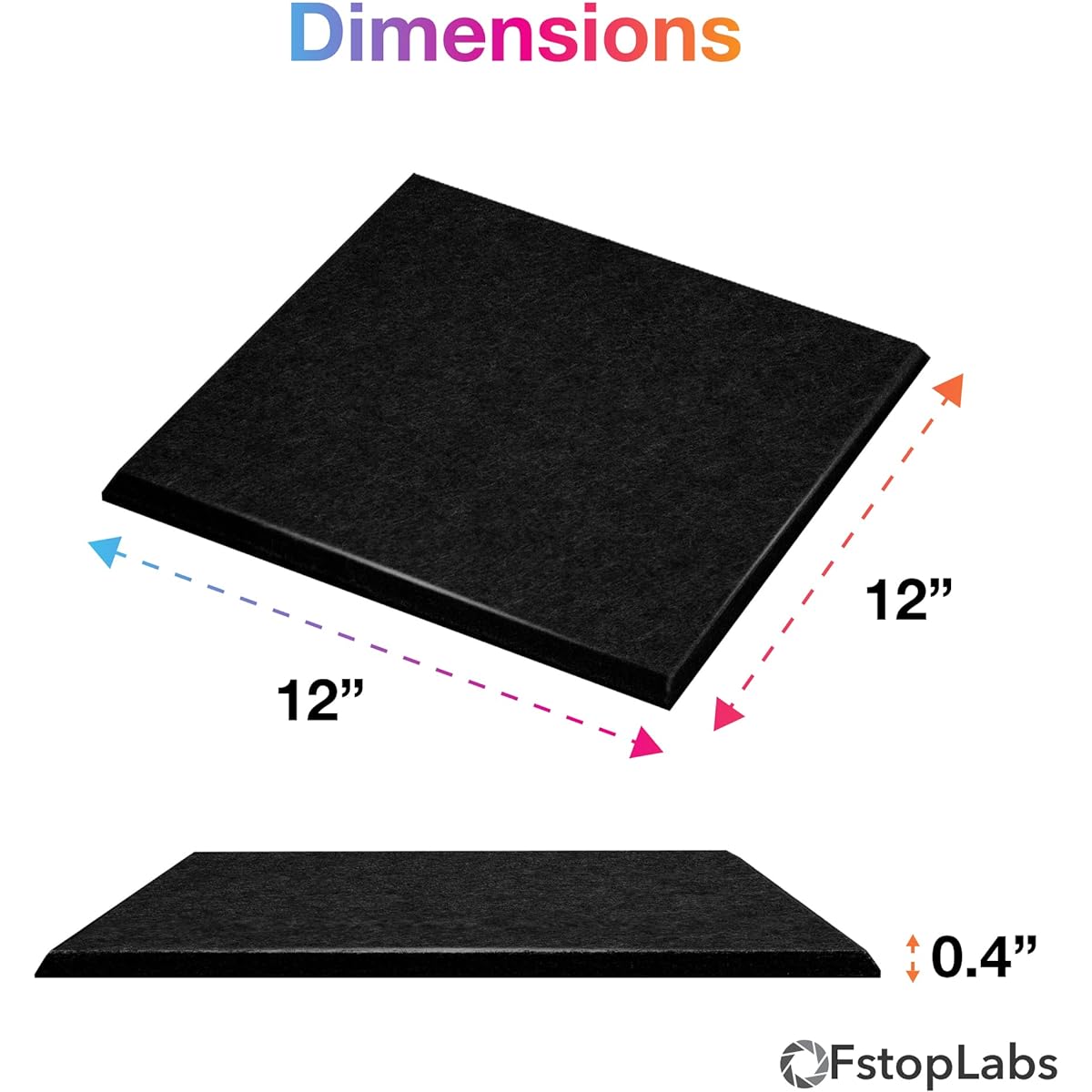Fstop Labs 12 Pack Set Acoustic Panels Used in Home & Office, 12 X 12 X 0.4 Inch Black Acoustic Sound Insulation Panel Bevled Edge Tile, Acoustic Treatment