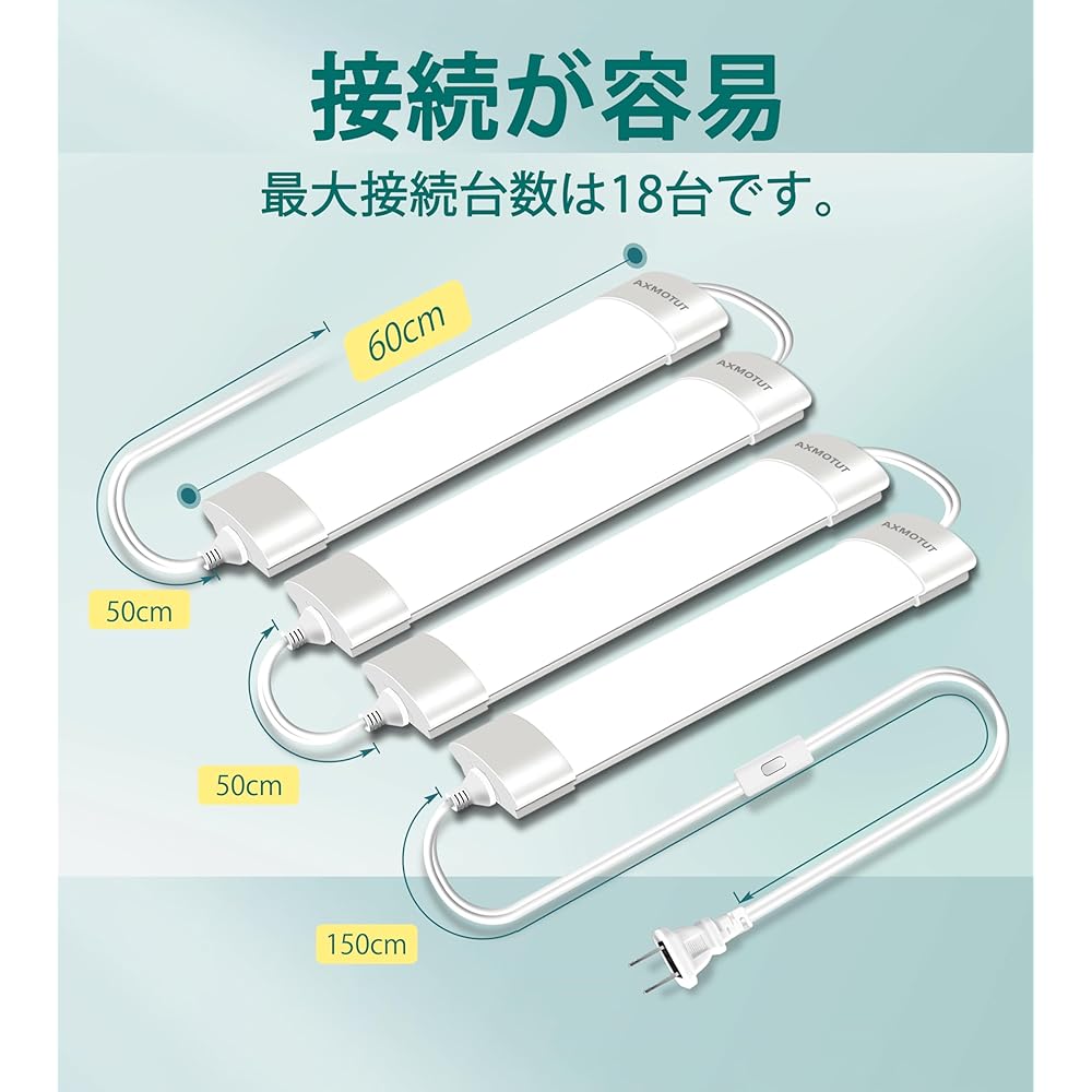 LED Fluorescent Light, 18W Power Consumption, 60cm, Straight Pipe, Integrated Fixture, Glow Type, No Construction Required, High Brightness, 2000LM, Daylight Color, 6000K, Wide Angle, 180 Degrees, Easy to Install, Multipurpose, Washroom/Closet/Kitchen/Wa