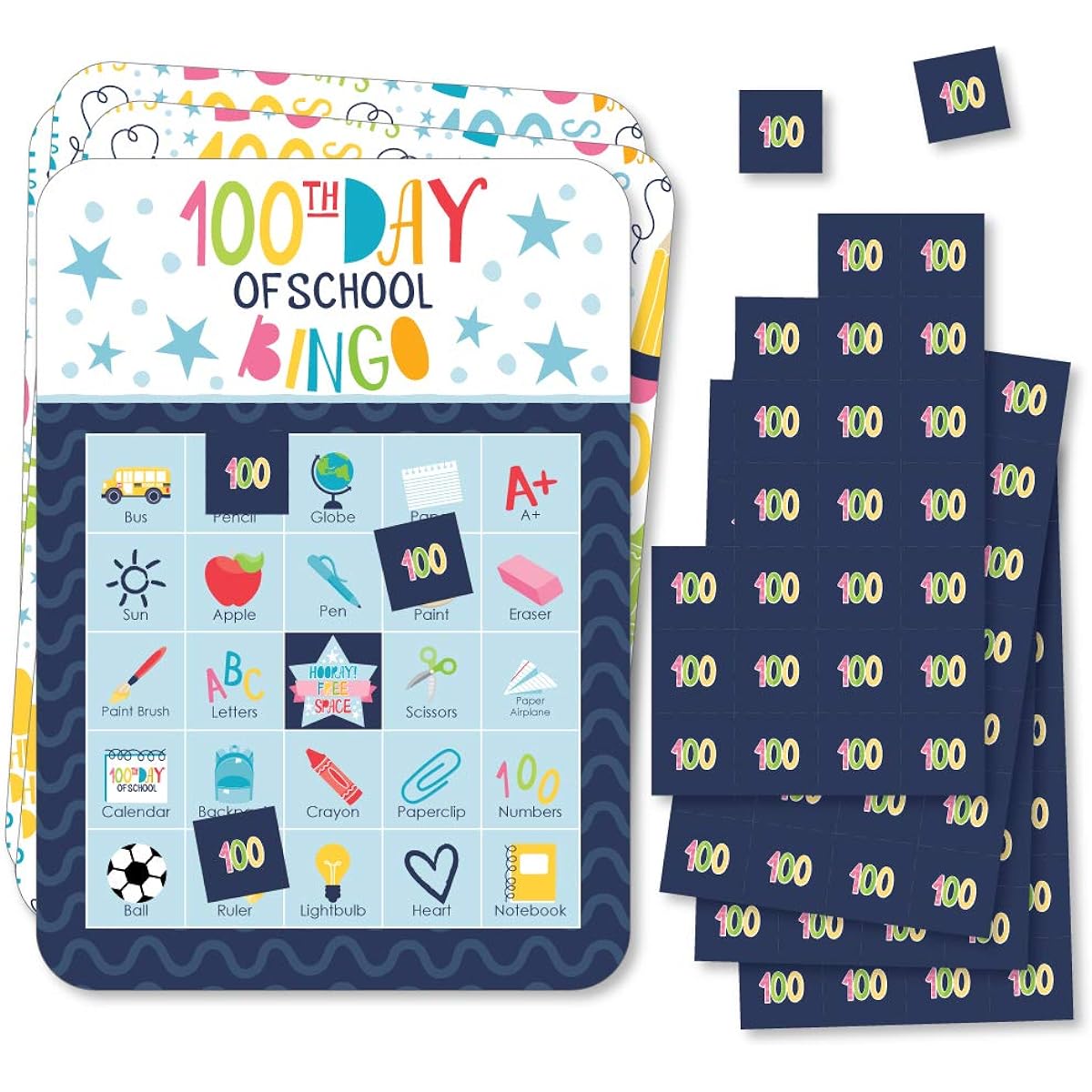 Big Dot of Happiness Happy 100th Day of School Photo Bingo Cards and Markers 100 Day Party Bingo Game Set of 18