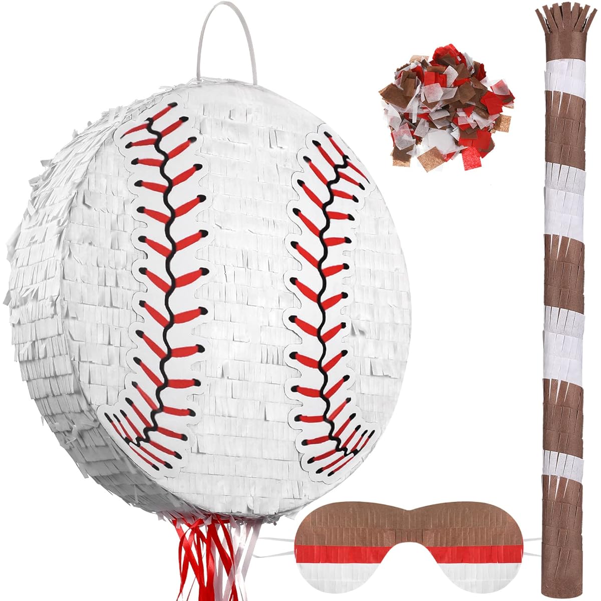 Baseball Small Pinata with Blindfold Bat Birthday Party Softball Paper Pinata Sports Balls Confetti Baseball Birthday Party Supplies Birthday Party Decorations 13.19 x 13.19 x 3 Inches