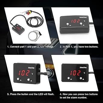 Universal Exhaust Gas Thermometer EGT Gauge Kit 1000F Pyrometer Red LED Digital Display for 12V Vehicles