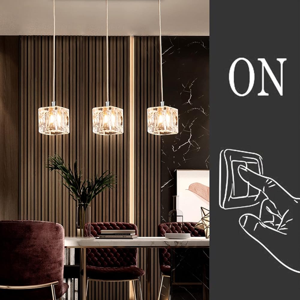 Hyochodo K-197-60DG3 Glass Pendant Light, Glass Cube, Ice Shape, Crystal Glass, No Construction Required, 3 Light Set, G4 LED Bulb, Ceiling Light, Hanging, Interior, Antique, Simple, Stylish, Modern, Living Room, Dining, Cafe, Light Bulb Included [Duct R