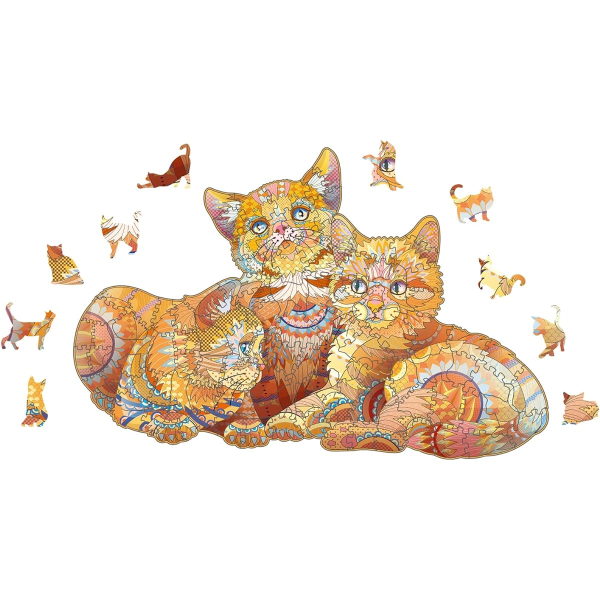 NKTDWO 100 Piece Wooden Jigsaw Puzzle - 9.6" x 6.3" Cat Shaped Puzzle for Kids - Relaxing and Rewarding Unique Wooden Puzzle (Small, Orange Cat)