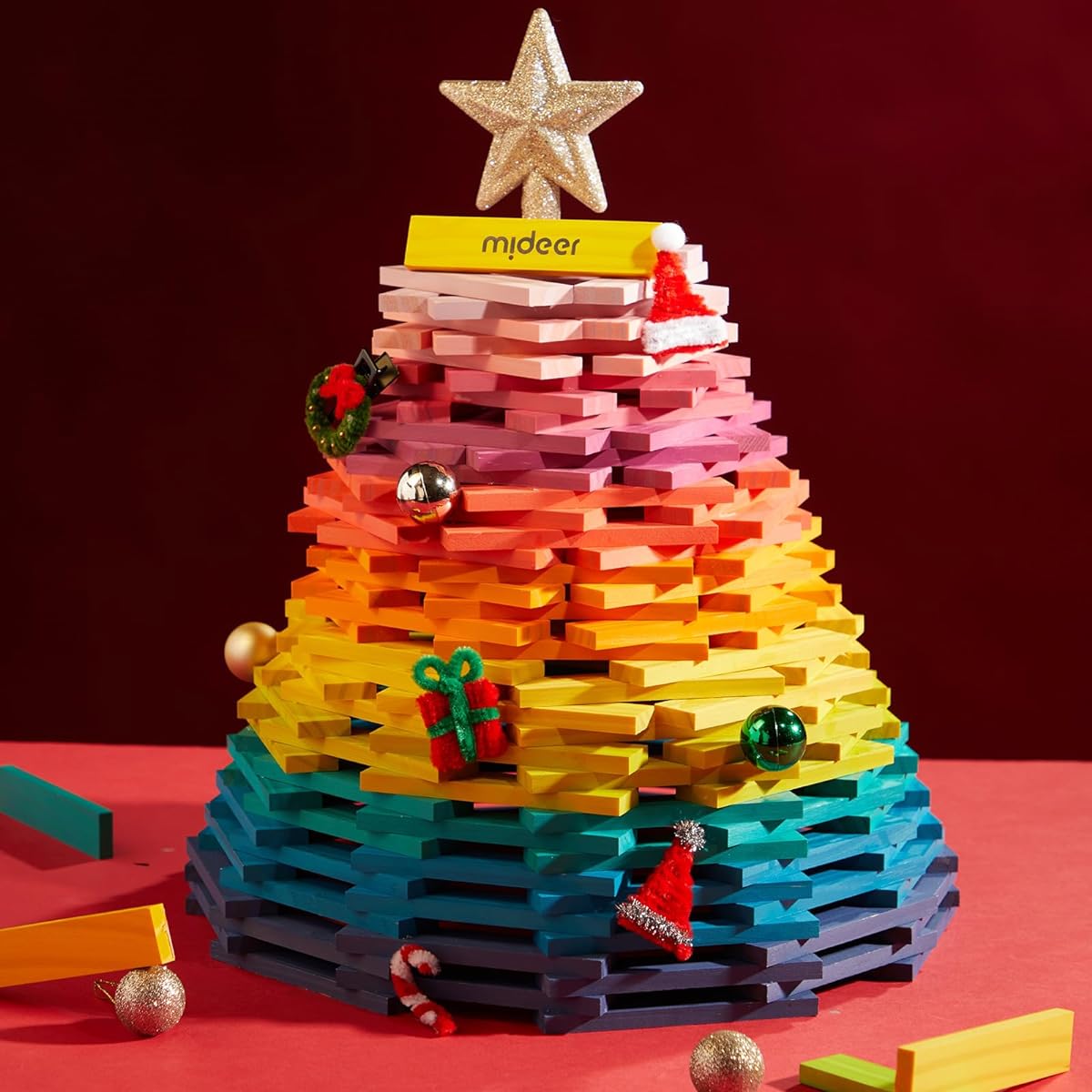 MiDeer Water-Based Paint Building Blocks for Ages 4+ Non-Toxic Wooden Toys for Ages 4+ Wooden Block Stem Toy Kit for Preschool Learning Activities and Graduation Gifts