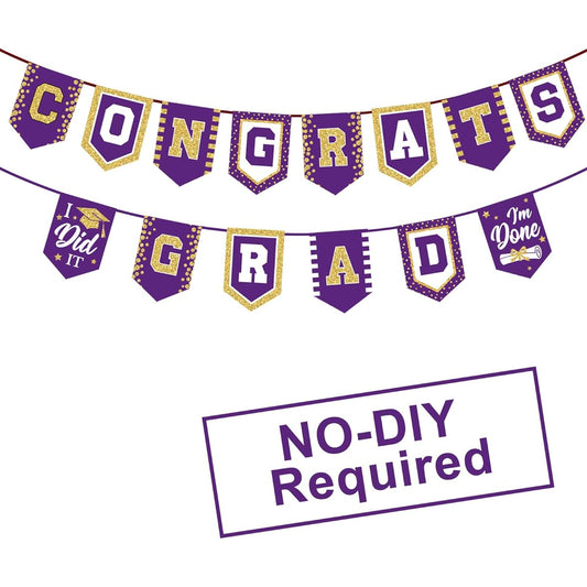 2023 Purple Graduation Banner - No DIY Required Purple Graduation Party Supplies Decorations Graduation Banner for College/High School Party (Purple Congratulations)