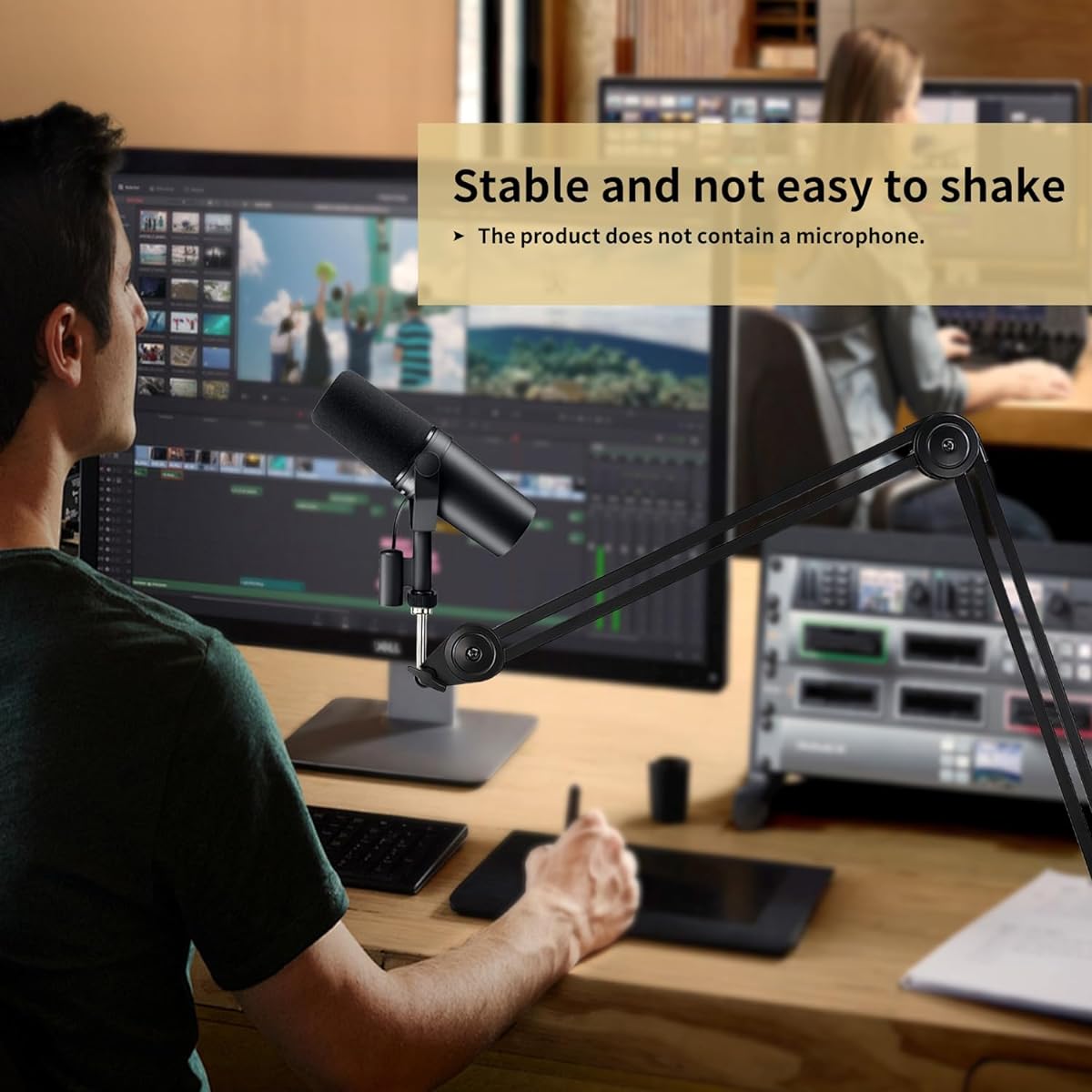 Liyirui Microphone Arm Stand Heavy Duty Microphone Arm Stand Foldable Mic Stand Adjustable Angle Suspension Scissor Boom Stand with 5/8"~3/8" & 5/8"~1/4" Screw and Cable Tie