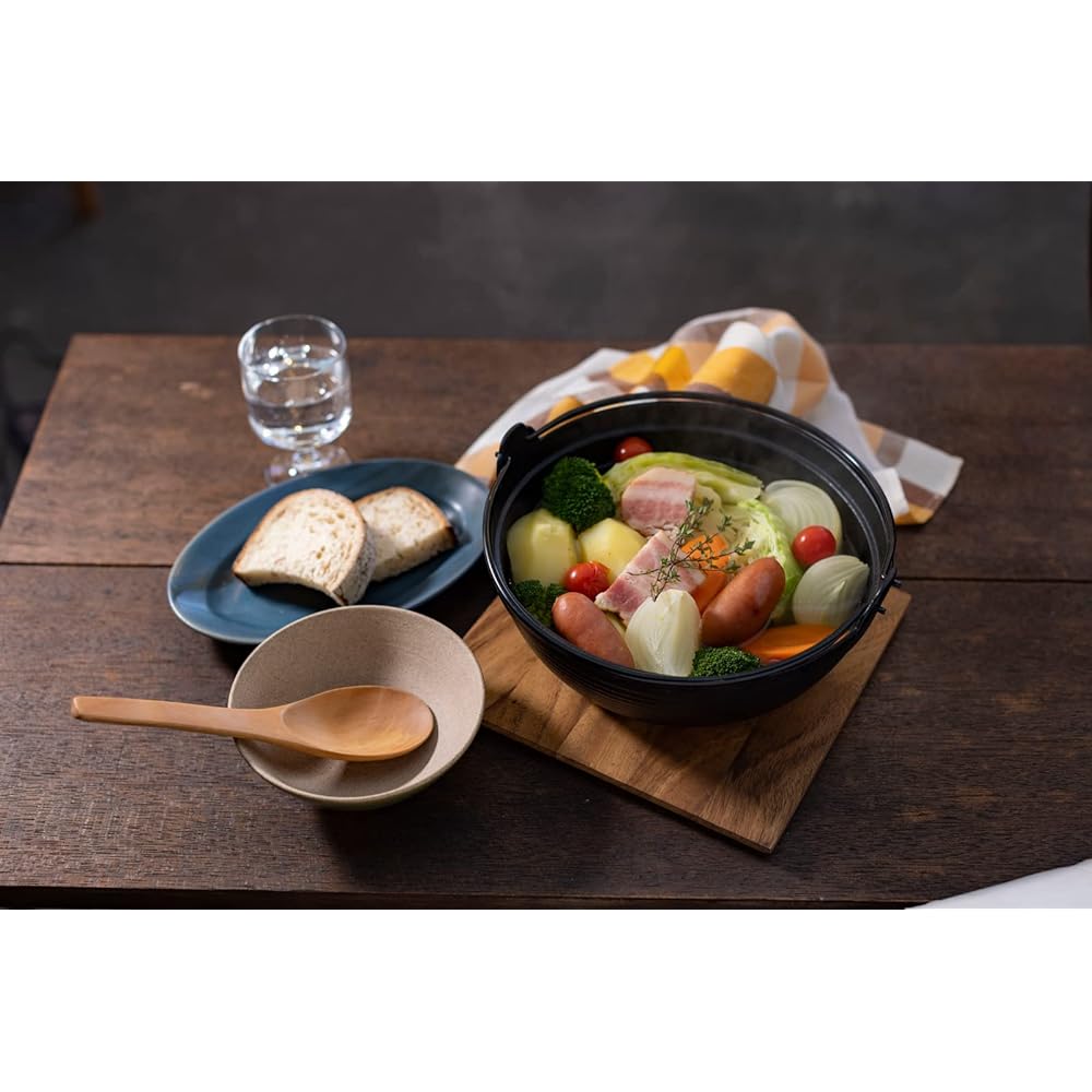 Ikenaga Tekko Nanbu Iron Round Pot, Made in Japan, Iron Pot, Irori Pot, IH Compatible, Kappo, 24cm, Inakanabe